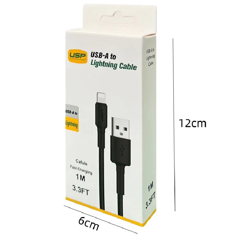 USP BoostUp Lightning to USB-A Cable (1M) Black - Quick Charge & Connect, 2.4A Rapid Charge,Durable & Reliable,Nylon Weaving,Apple iPhone/iPad/MacBook