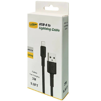 USP BoostUp Lightning to USB-A Cable (3M) Black - Quick Charge & Connect, 2.4A Rapid Charge,Durable & Reliable,Nylon Weaving,Apple iPhone/iPad/MacBook