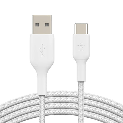Belkin BoostCharge Braided USB-C to USB-A Cable (1M) - White (CAB002bt1MWH), 3A/15W, 480Mbps, 30K+ Bends, Apple, USB-IF Certified, 2 Years Warranty