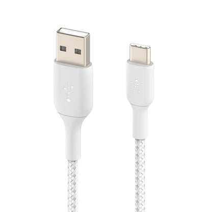 Belkin BoostCharge Braided USB-C to USB-A Cable (1M) - White (CAB002bt1MWH), 3A/15W, 480Mbps, 30K+ Bends, Apple, USB-IF Certified, 2 Years Warranty