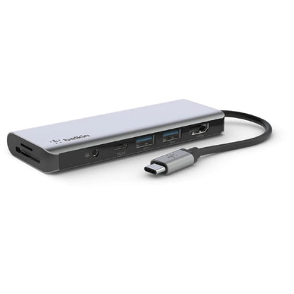 Belkin Connect USB-C 7-in-1 Multiport Hub Adapter - Space Grey (AVC009btSGY), 100W PD, 5 Gbps, 1x 4K HDMI, 2x USB-A, 1x USB-C, 1x SD, 1x 3.5mm,2 Years