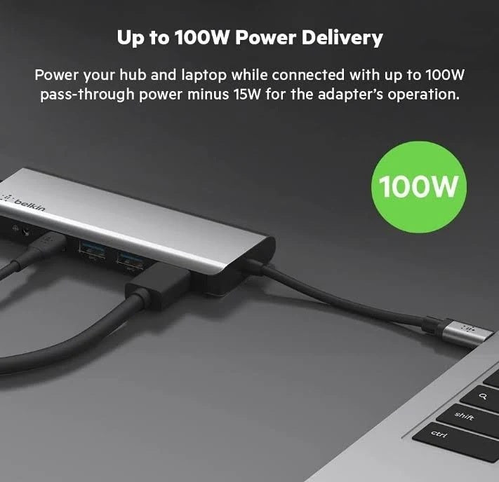 Belkin Connect USB-C 7-in-1 Multiport Hub Adapter - Space Grey (AVC009btSGY), 100W PD, 5 Gbps, 1x 4K HDMI, 2x USB-A, 1x USB-C, 1x SD, 1x 3.5mm,2 Years