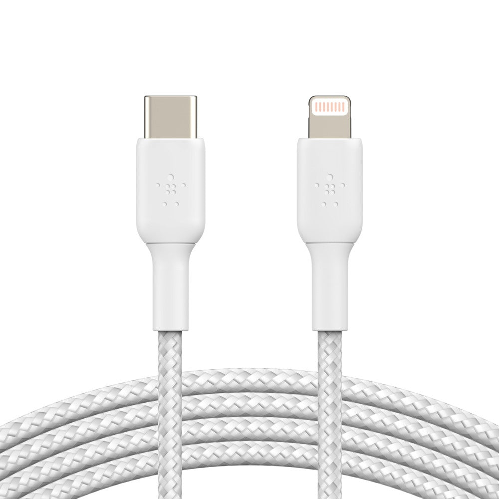 Belkin BoostCharge Braided Lightning to USB-C Cable (1M) - White (CAA004bt1MWH),3A/18W,480Mbps,30K+ Bends, Apple iPhone,MFI-Certified,2 Years Warranty