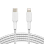 Belkin BoostCharge Braided Lightning to USB-C Cable (1M) - White (CAA004bt1MWH),3A/18W,480Mbps,30K+ Bends, Apple iPhone,MFI-Certified,2 Years Warranty