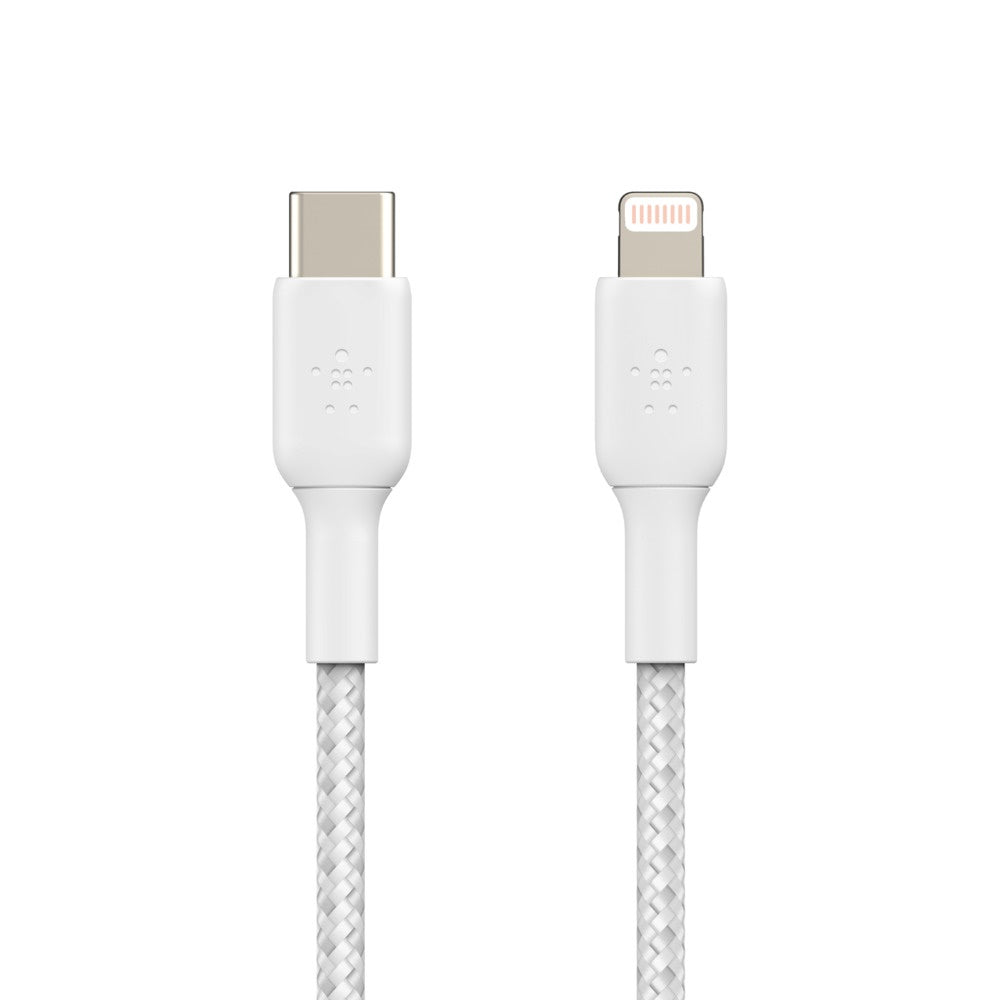 Belkin BoostCharge Braided Lightning to USB-C Cable (1M) - White (CAA004bt1MWH),3A/18W,480Mbps,30K+ Bends, Apple iPhone,MFI-Certified,2 Years Warranty
