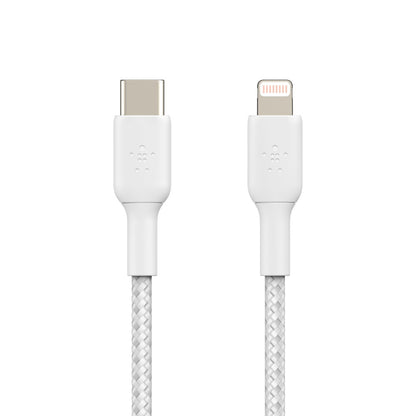 Belkin BoostCharge Braided Lightning to USB-C Cable (1M) - White (CAA004bt1MWH),3A/18W,480Mbps,30K+ Bends, Apple iPhone,MFI-Certified,2 Years Warranty