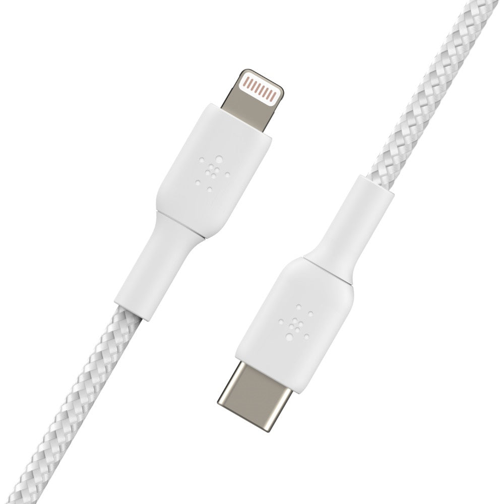 Belkin BoostCharge Braided Lightning to USB-C Cable (1M) - White (CAA004bt1MWH),3A/18W,480Mbps,30K+ Bends, Apple iPhone,MFI-Certified,2 Years Warranty