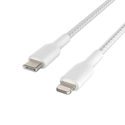 Belkin BoostCharge Braided Lightning to USB-C Cable (1M) - White (CAA004bt1MWH),3A/18W,480Mbps,30K+ Bends, Apple iPhone,MFI-Certified,2 Years Warranty