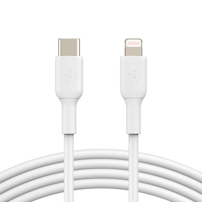 Belkin BoostCharge Lightning to USB-C Cable (1M) - White (CAA003bt1MWH), 3A/18W,480Mbps,25K+ Bends, Apple iPhone/iPad, MFi-Certified, 2 Years Warranty