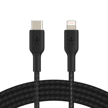 Belkin BoostCharge Braided Lightning to USB-C Cable (2M) - Black(CAA004bt2MBK),3A/18W,480Mbps,30K+ Bends, Apple iPhone,MFI-Certified,2 Years Warranty