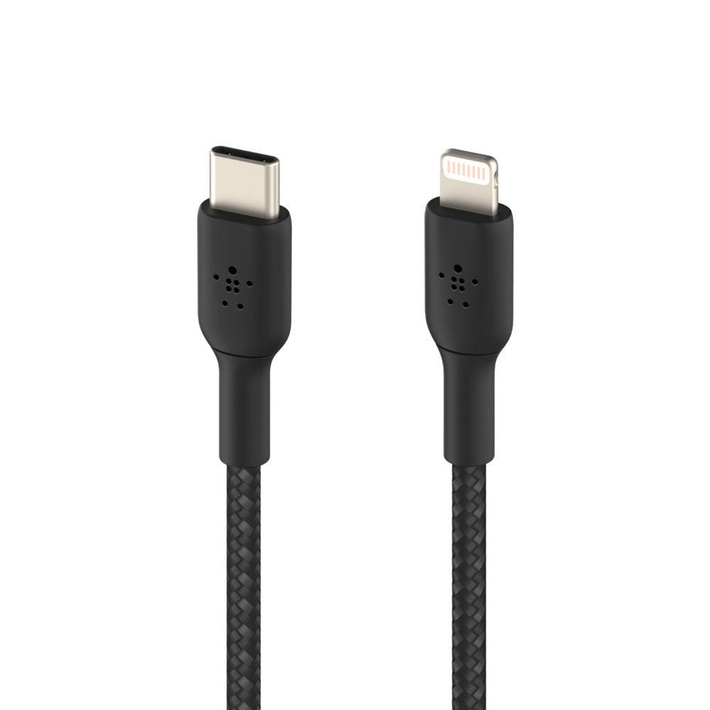 Belkin BoostCharge Braided Lightning to USB-C Cable (2M) - Black(CAA004bt2MBK),3A/18W,480Mbps,30K+ Bends, Apple iPhone,MFI-Certified,2 Years Warranty