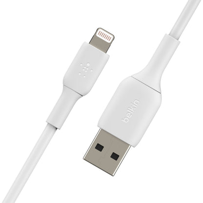 Belkin BoostCharge Lightning to USB-A Cable (2M) - White (CAA001bt2MWH), 2.4A/12W, 480Mbps, 25K+ Bends, Apple iPhone, MFi-Certified, 2 Years Warranty