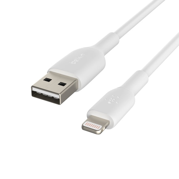 Belkin BoostCharge Lightning to USB-A Cable (2M) - White (CAA001bt2MWH), 2.4A/12W, 480Mbps, 25K+ Bends, Apple iPhone, MFi-Certified, 2 Years Warranty