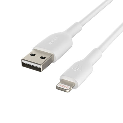 Belkin BoostCharge Lightning to USB-A Cable (1M) - White(CAA001bt1MWH), 2.4A/12W, 480Mbps, 25K+ Bend, Apple iPhone, MFI-Certified, 2 Years Warranty
