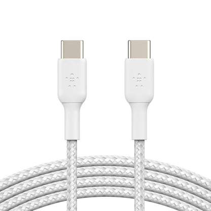 Belkin BoostCharge Braided USB-C to USB-C Cable (1M) - White (CAB004bt1MWH), 3A/60W, 480Mbps, 30K+ Bends, Apple, USB-IF Certified, 2 Year Warranty