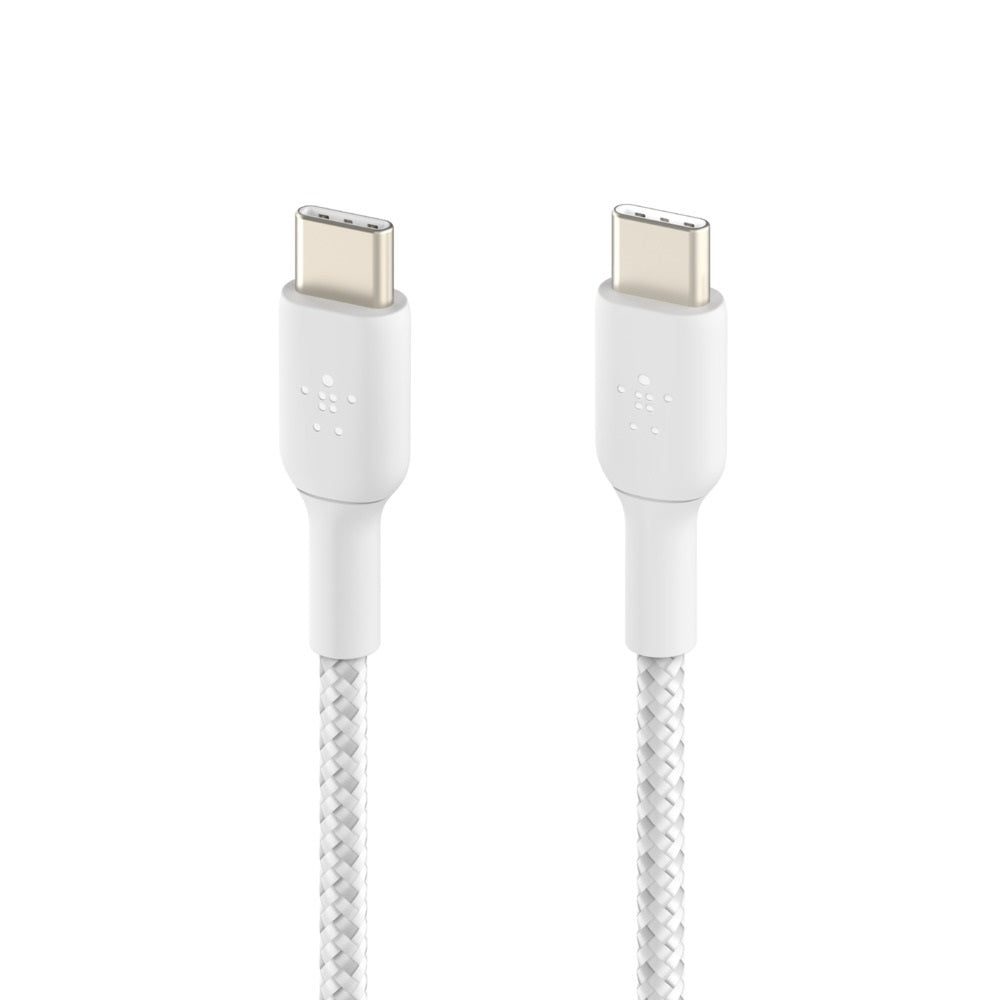 Belkin BoostCharge Braided USB-C to USB-C Cable (1M) - White (CAB004bt1MWH), 3A/60W, 480Mbps, 30K+ Bends, Apple, USB-IF Certified, 2 Year Warranty