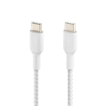 Belkin BoostCharge Braided USB-C to USB-C Cable (1M) - White (CAB004bt1MWH), 3A/60W, 480Mbps, 30K+ Bends, Apple, USB-IF Certified, 2 Year Warranty