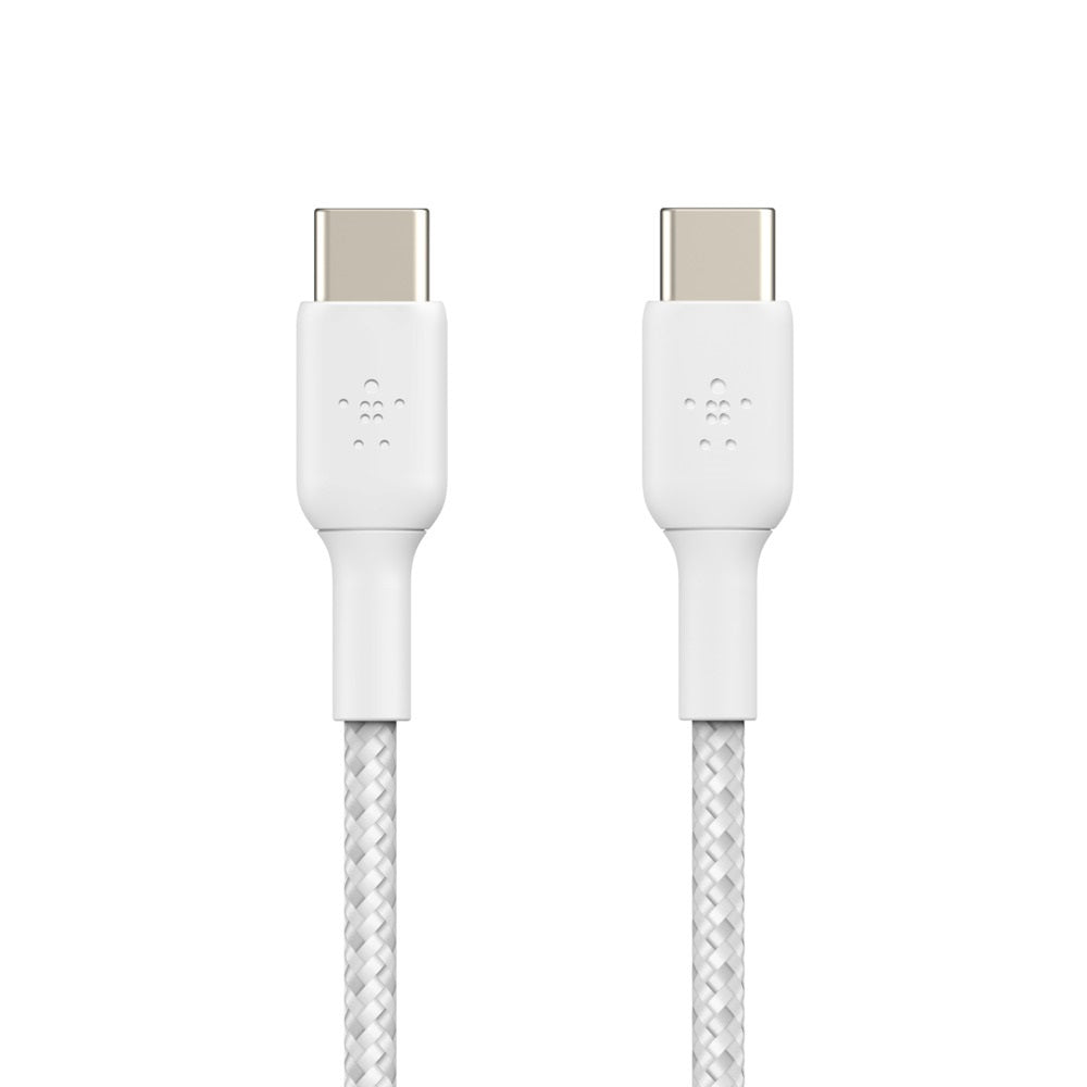 Belkin BoostCharge Braided USB-C to USB-C Cable (1M) - White (CAB004bt1MWH), 3A/60W, 480Mbps, 30K+ Bends, Apple, USB-IF Certified, 2 Year Warranty