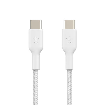 Belkin BoostCharge Braided USB-C to USB-C Cable (1M) - White (CAB004bt1MWH), 3A/60W, 480Mbps, 30K+ Bends, Apple, USB-IF Certified, 2 Year Warranty