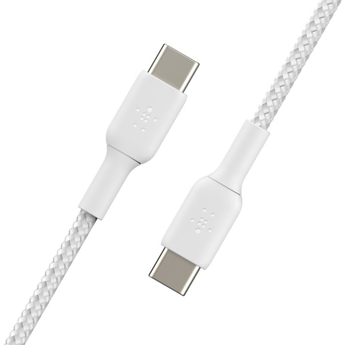 Belkin BoostCharge Braided USB-C to USB-C Cable (1M) - White (CAB004bt1MWH), 3A/60W, 480Mbps, 30K+ Bends, Apple, USB-IF Certified, 2 Year Warranty