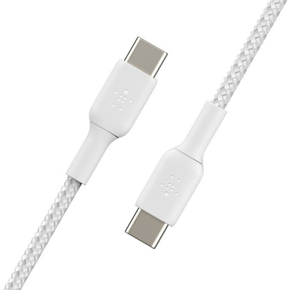 Belkin BoostCharge Braided USB-C to USB-C Cable (1M) - White (CAB004bt1MWH), 3A/60W, 480Mbps, 30K+ Bends, Apple, USB-IF Certified, 2 Year Warranty