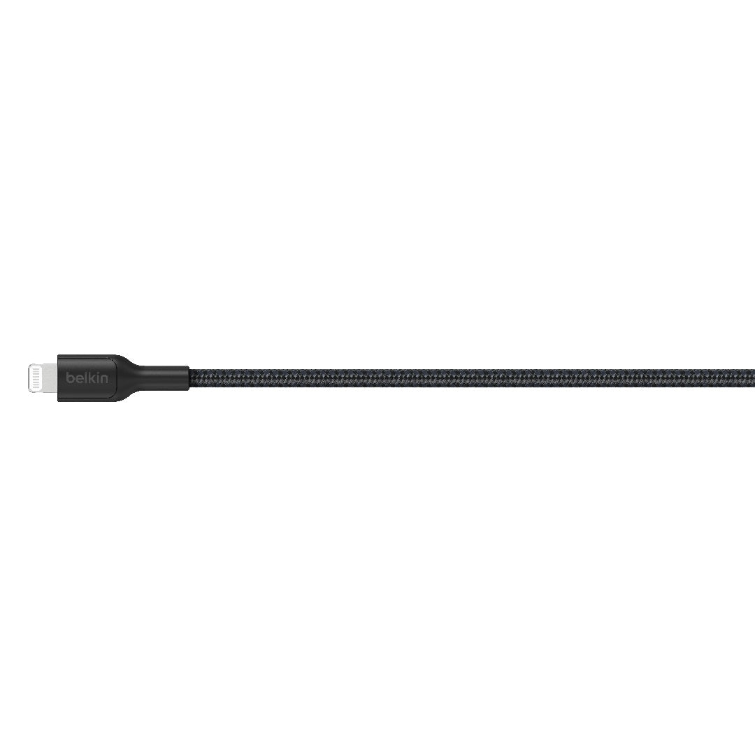 Belkin BoostCharge Pro Braided Lightning to USB-A Cable (0.15M) - Black (CAA020FQ0MBK), 2.4A/15W, 480Mbps, 350K Bends, MFI-Certified, 2 Years Warranty