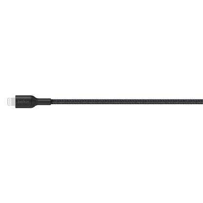 Belkin BoostCharge Pro Braided Lightning to USB-A Cable (0.15M) - Black (CAA020FQ0MBK), 2.4A/15W, 480Mbps, 350K Bends, MFI-Certified, 2 Years Warranty