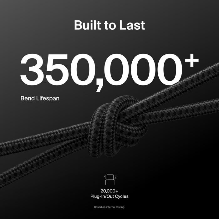 Belkin BoostCharge Pro Braided Lightning to USB-A Cable (2M) - Black (CAA020FQ2MBK), 2.4A/15W, 480Mbps, 350K Bends, MFI-Certified, 2 Years Warranty