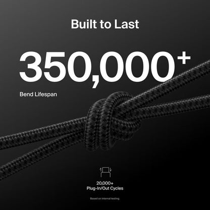 Belkin BoostCharge Pro Braided Lightning to USB-A Cable (2M) - Black (CAA020FQ2MBK), 2.4A/15W, 480Mbps, 350K Bends, MFI-Certified, 2 Years Warranty