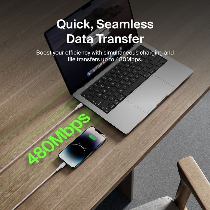Belkin BoostCharge Lightning to USB-C Cable (1M) - White (CAA021FQ1MWH), 3A/15W, 480MBPS, 300K+ Bends, Apple iPhone, MFI-Certified, 2 Years Warranty