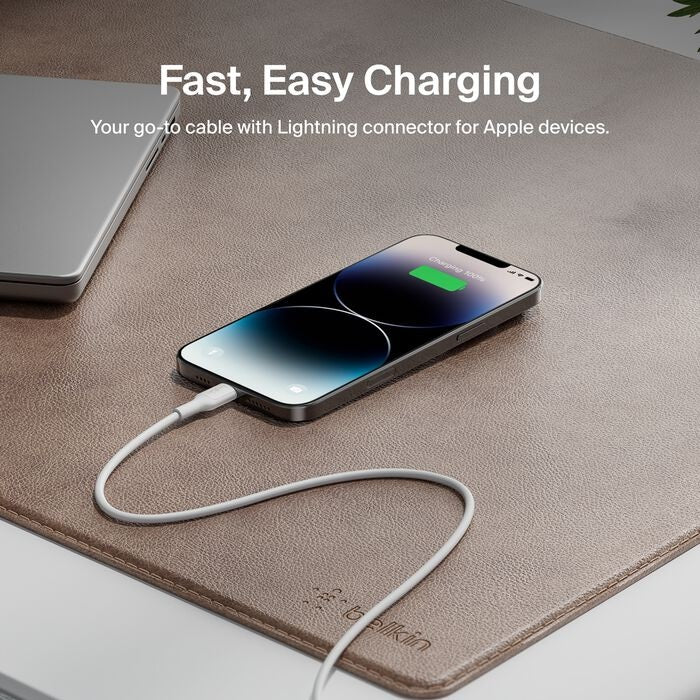 Belkin BoostCharge Lightning to USB-C Cable (1M) - White (CAA021FQ1MWH), 3A/15W, 480MBPS, 300K+ Bends, Apple iPhone, MFI-Certified, 2 Years Warranty