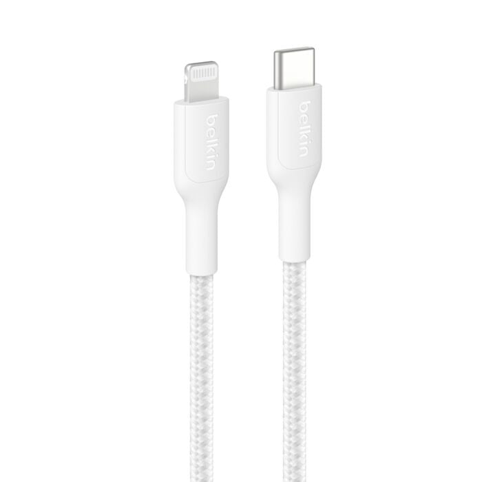 Belkin BoostCharge Pro Braided Lightning to USB-C Cable (2M) - White (CAA022fq2MWH), 3A/15W, 480Mbps,350K+ Bends,Apple, MFI-Certified,2 Years Warranty