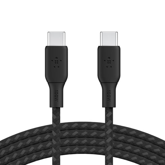 Belkin BoostCharge Braided USB-C to USB-C Cable (3M) - Black (CAB014bt3MBK), 5A/100W, 480Mbps, 30K+ Bends, Apple, USB-IF Certified, 2 Years Warranty
