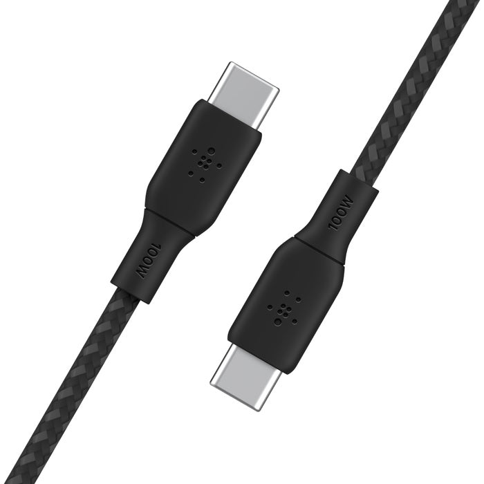 Belkin BoostCharge Braided USB-C to USB-C Cable (3M) - Black (CAB014bt3MBK), 5A/100W, 480Mbps, 30K+ Bends, Apple, USB-IF Certified, 2 Years Warranty