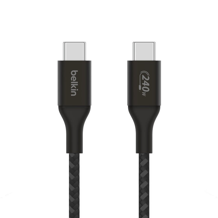 Belkin BoostCharge Braided USB-C to USB-C PD 3.1 Cable (2M) - Black (CAB015bt2Mbk), 5A/240W, 480Mbps, 30K+ Bends, Apple iPhone, 2 Years Warranty