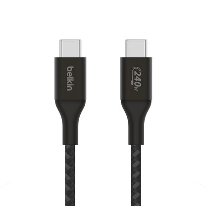 Belkin BoostCharge Braided USB-C to USB-C PD 3.1 Cable (2M) - Black (CAB015bt2Mbk), 5A/240W, 480Mbps, 30K+ Bends, Apple iPhone, 2 Years Warranty