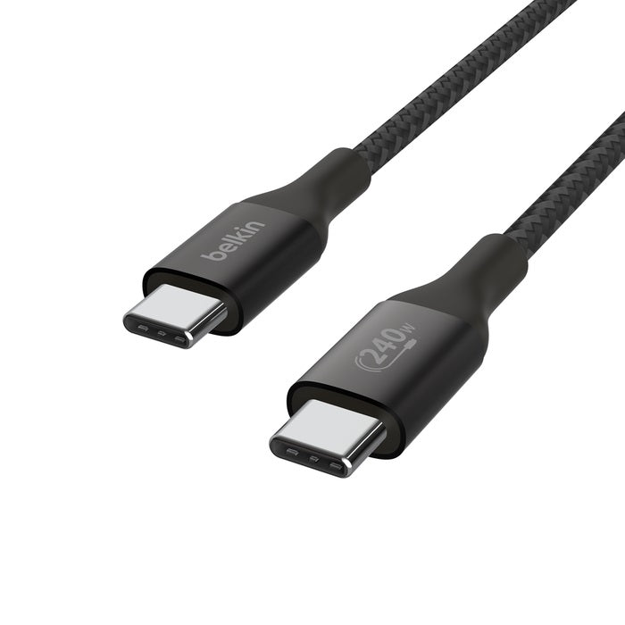 Belkin BoostCharge Braided USB-C to USB-C PD 3.1 Cable (2M) - Black (CAB015bt2Mbk), 5A/240W, 480Mbps, 30K+ Bends, Apple iPhone, 2 Years Warranty