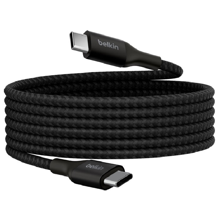 Belkin BoostCharge Braided USB-C to USB-C PD 3.1 Cable (2M) - Black (CAB015bt2Mbk), 5A/240W, 480Mbps, 30K+ Bends, Apple iPhone, 2 Years Warranty
