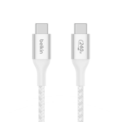 Belkin BoostCharge Braided USB-C to USB-C PD 3.1 Cable (2M) - White (CAB015bt2MWH), 5A/240W, 480Mbps, 30K+ Bends, Apple iPhone, 2 Years Warranty