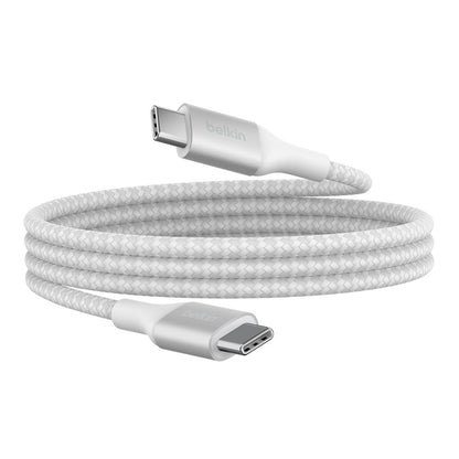 Belkin BoostCharge Braided USB-C to USB-C PD 3.1 Cable (2M) - White (CAB015bt2MWH), 5A/240W, 480Mbps, 30K+ Bends, Apple iPhone, 2 Years Warranty