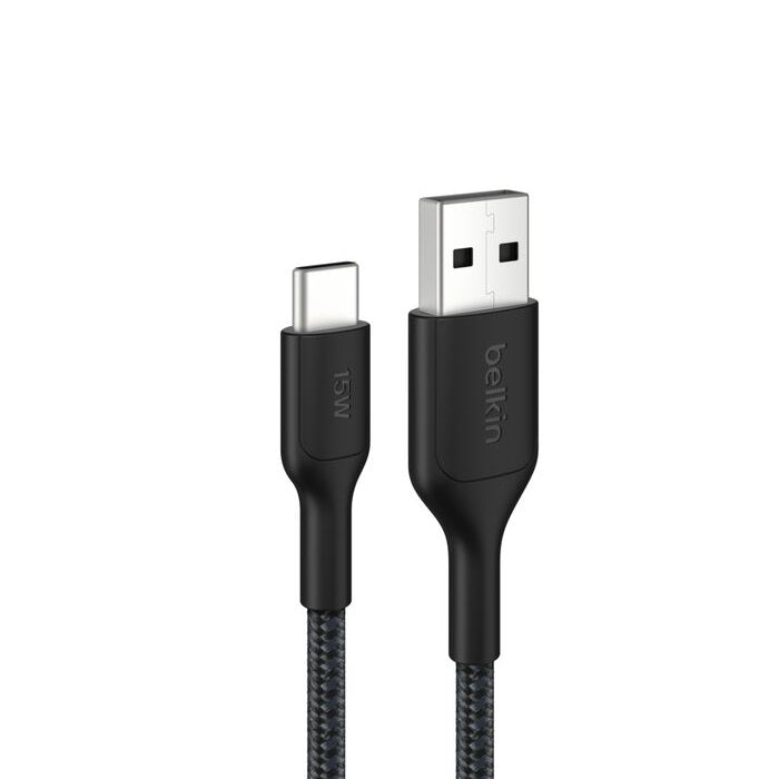Belkin BoostCharge Pro Braided USB-C to USB-A Cable (1M) - Black (CAB022fq1MBK), 3A/15W, 480Mbps, 350K+ Bends, Apple,USB-IF Certified,2 Years Warranty