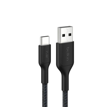 Belkin BoostCharge Pro Braided USB-C to USB-A Cable (1M) - Black (CAB022fq1MBK), 3A/15W, 480Mbps, 350K+ Bends, Apple,USB-IF Certified,2 Years Warranty