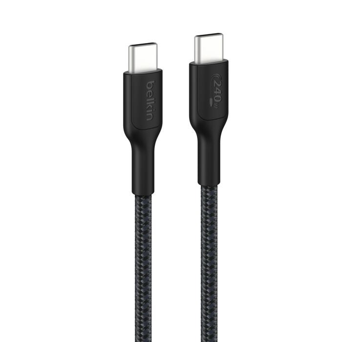 Belkin BoostCharge Pro Braided USB-C to USB-C Cable (1M) - Black (CAB025FQ1MBK), 5A/240W, 480Mbps, 350K+ Bend, USB-IF Certified, 2 Years Warranty