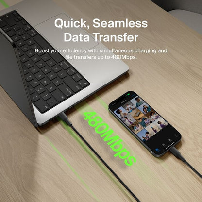 Belkin BoostCharge Pro Braided USB-C to USB-C Cable (1M) - Black (CAB025FQ1MBK), 5A/240W, 480Mbps, 350K+ Bend, USB-IF Certified, 2 Years Warranty