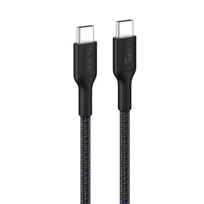 Belkin BoostCharge Pro Braided USB-C To USB-C Cable (2M) - Black (CAB025FQ2MBK), 5A/240W, 480Mbps, 350K+ Bend, USB-IF Certified, 2 Years Warranty