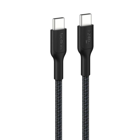Belkin BoostCharge Pro Braided USB-C To USB-C Cable (2M) - Black (CAB025FQ2MBK), 5A/240W, 480Mbps, 350K+ Bend, USB-IF Certified, 2 Years Warranty