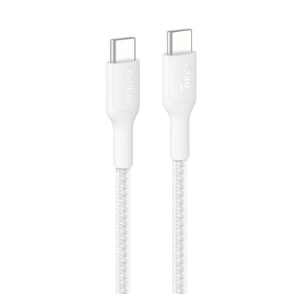 Belkin BoostCharge Pro Braided USB-C to USB-C Cable (2M) -White (CAB025fq2MWH), 5A/240W, 480Mbps, 350K+ Bend, USB-IF Certified, 2 Years Warranty