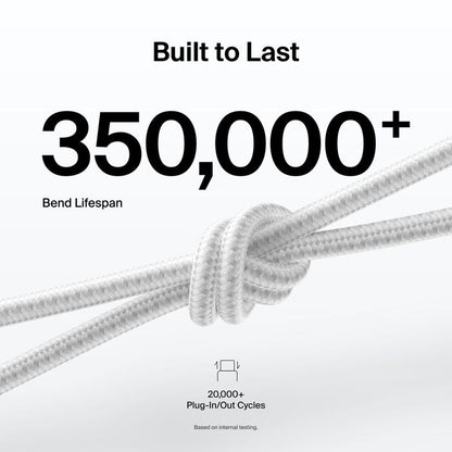 Belkin BoostCharge Pro Braided USB-C to USB-C Cable (2M) -White (CAB025fq2MWH), 5A/240W, 480Mbps, 350K+ Bend, USB-IF Certified, 2 Years Warranty