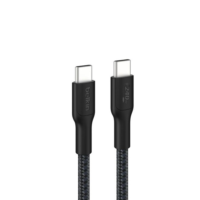 Belkin BoostCharge Pro Braided USB-C to USB-C Cable (3M) - Black (CAB025fq3MBK), 5A/240W, 480Mbps, 350K+ Bend, USB-IF Certified, 2 Years Warranty
