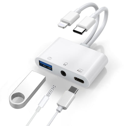Generic Lightning/USB-C to USB Adapter features a USB OTG Port, 3.5mm Headphone
